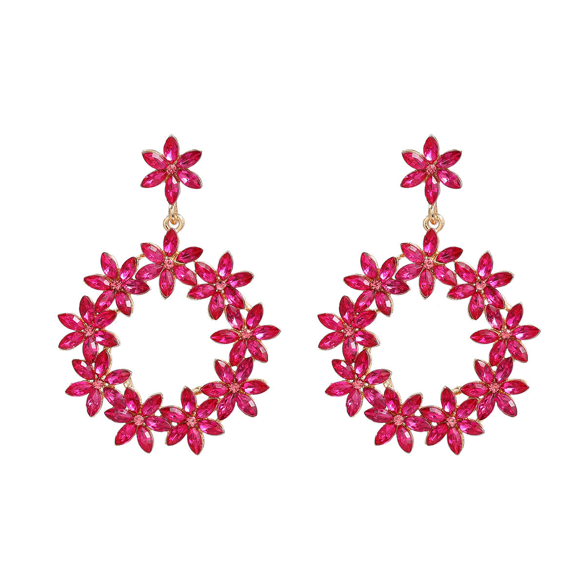 Wholesale Full Color Diamond Flower Round Earrings